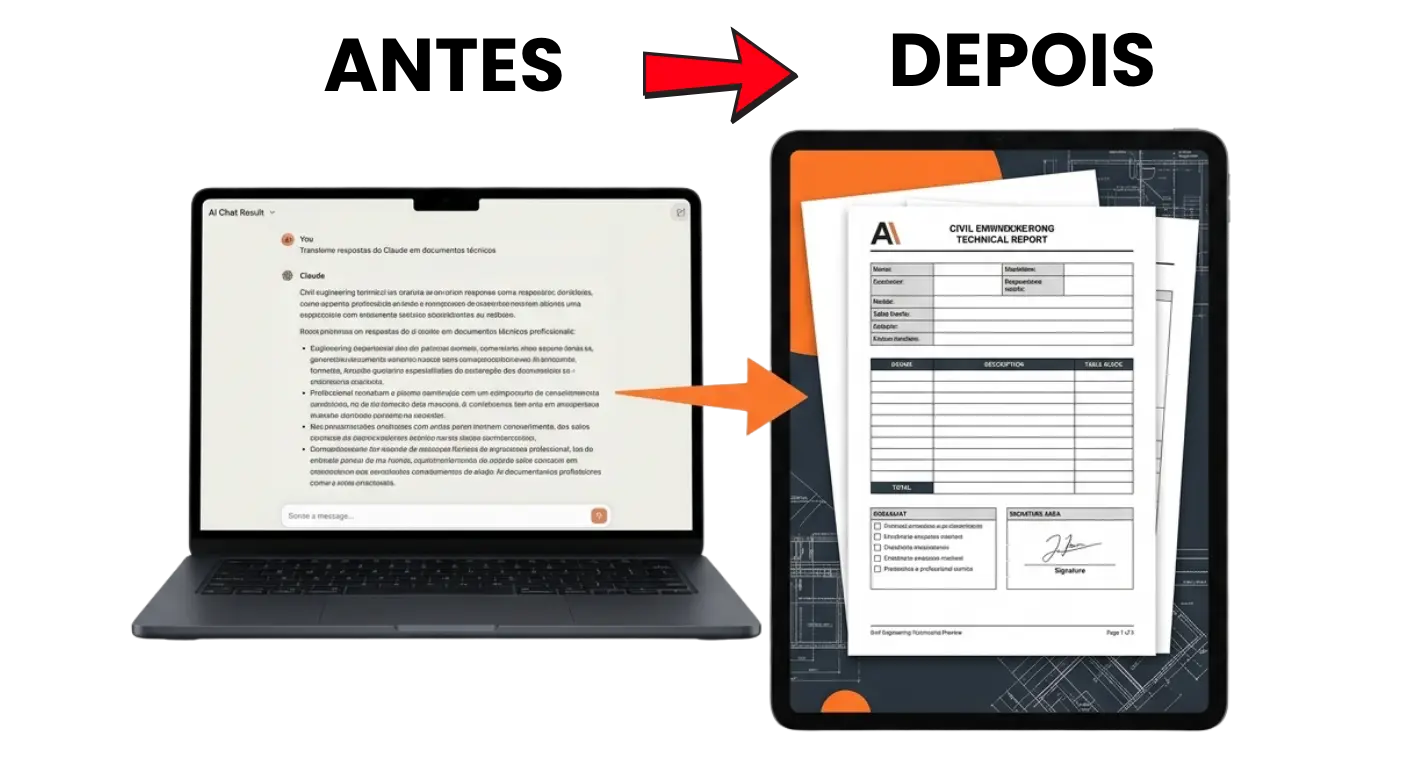 Antes e depois: texto cru versus documento técnico profissional